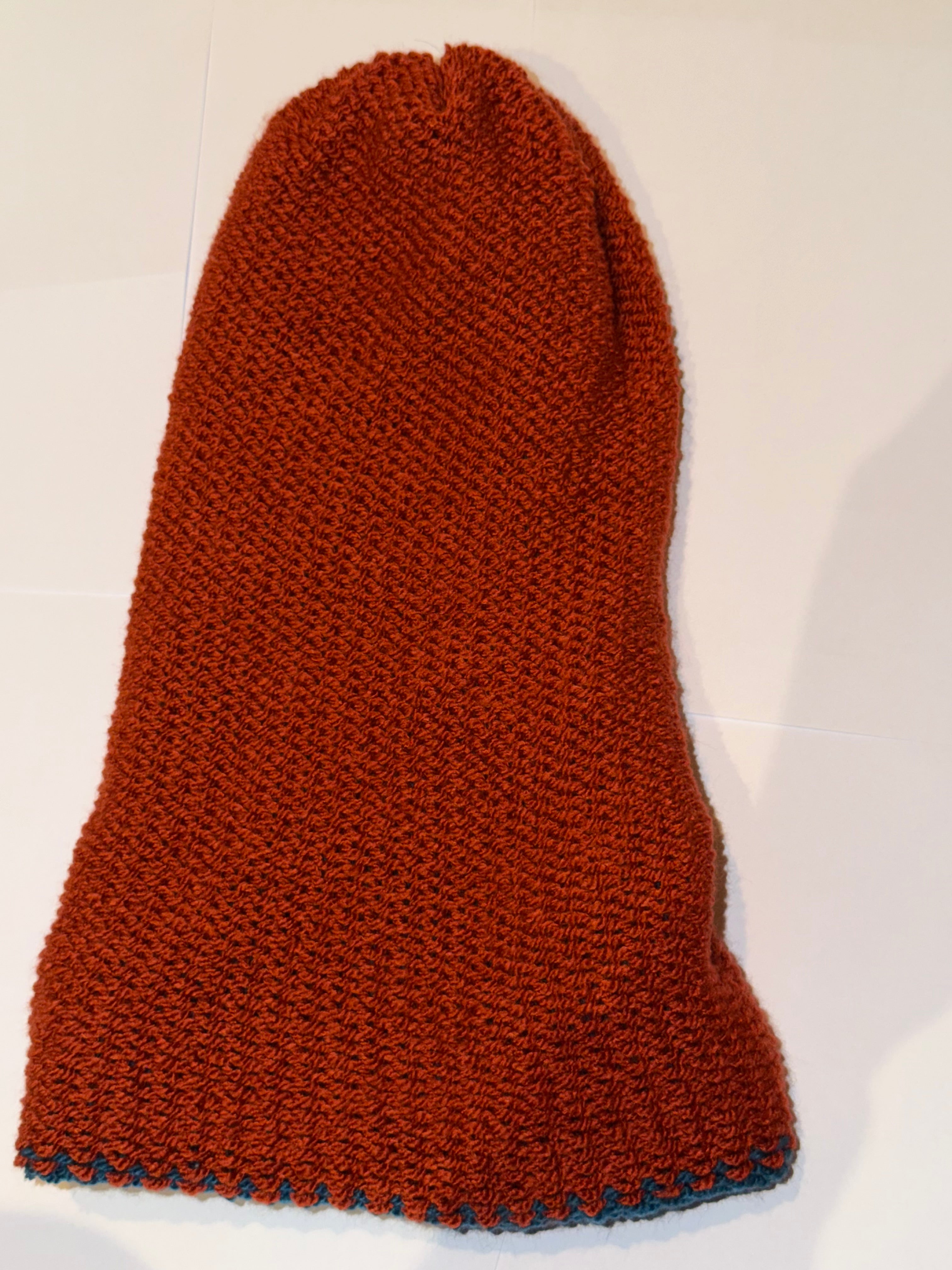 Handmade reversible wooly Beanie Fox Rust and Petrol