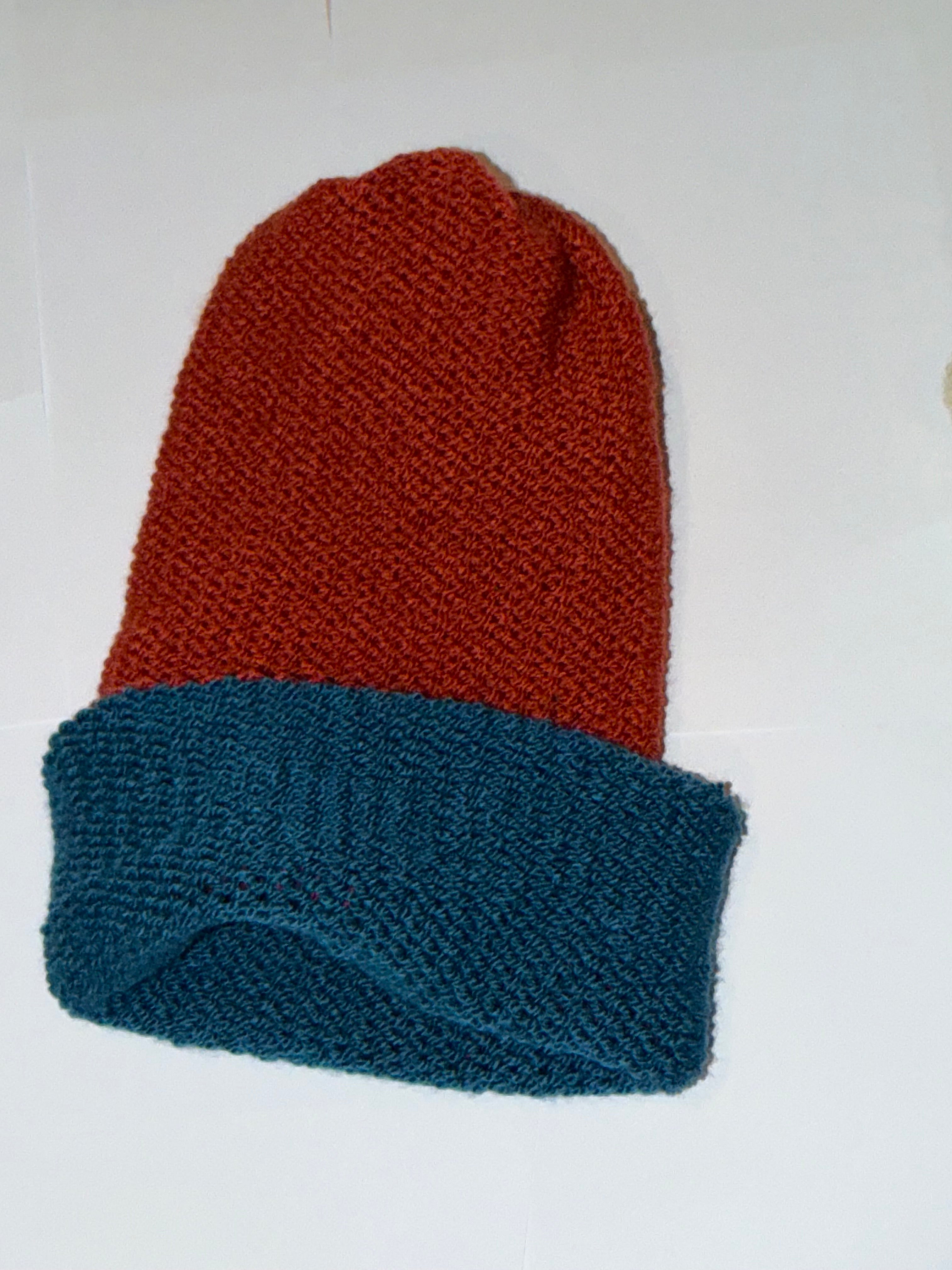 Handmade reversible wooly Beanie Fox Rust and Petrol