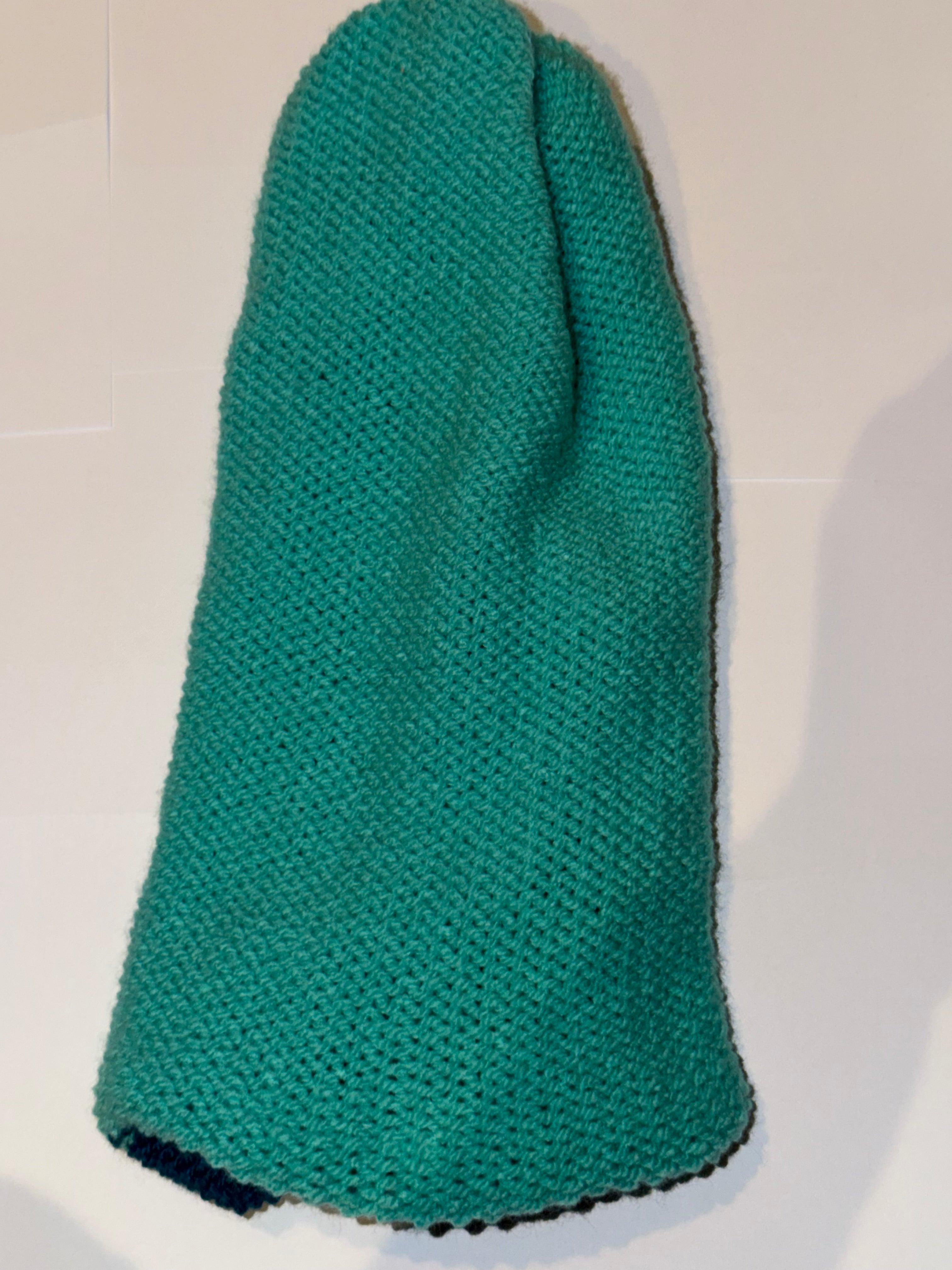 Handmade reversible wooly Beanie Petrol and Aqua