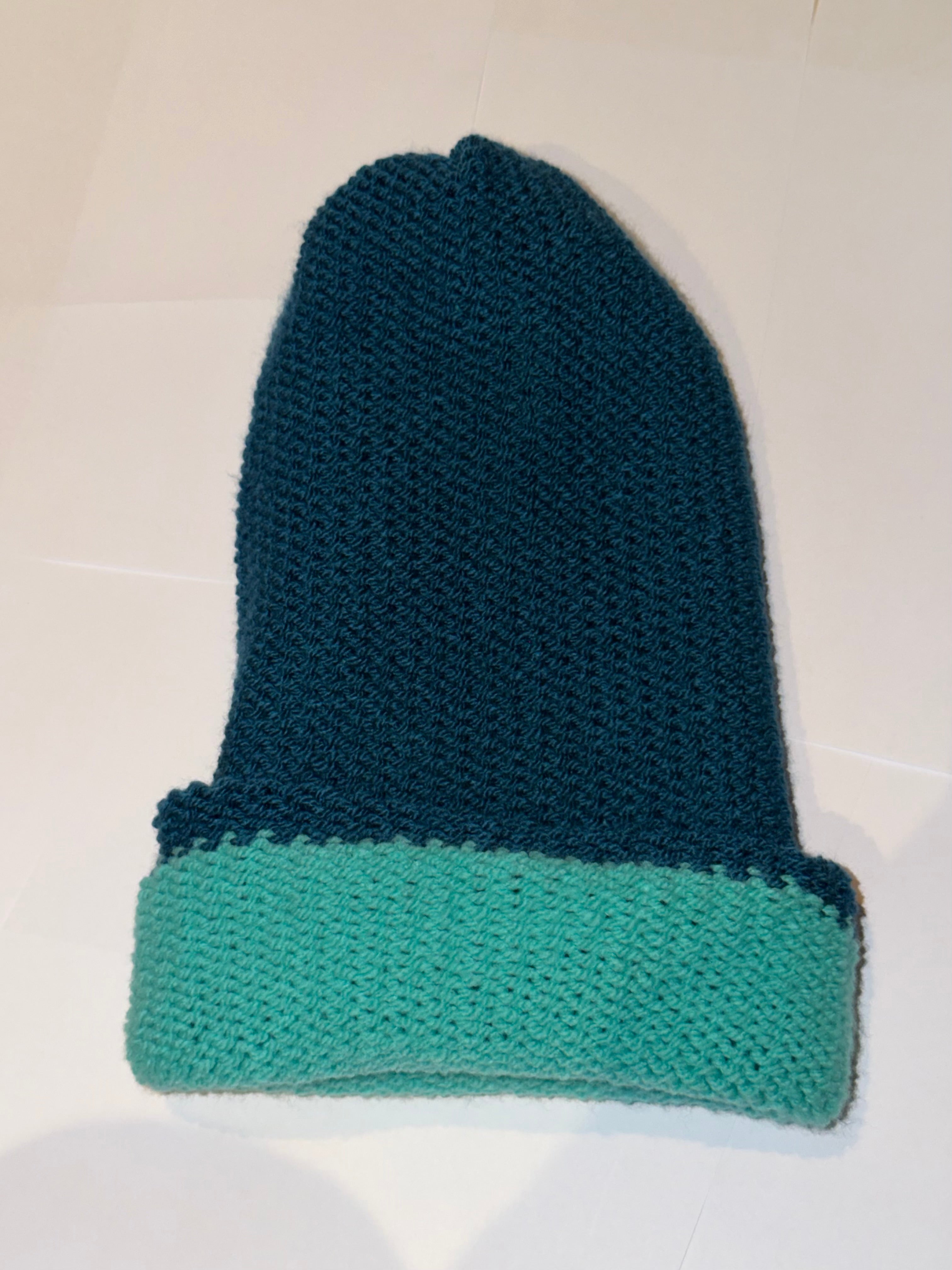 Handmade reversible wooly Beanie Petrol and Aqua
