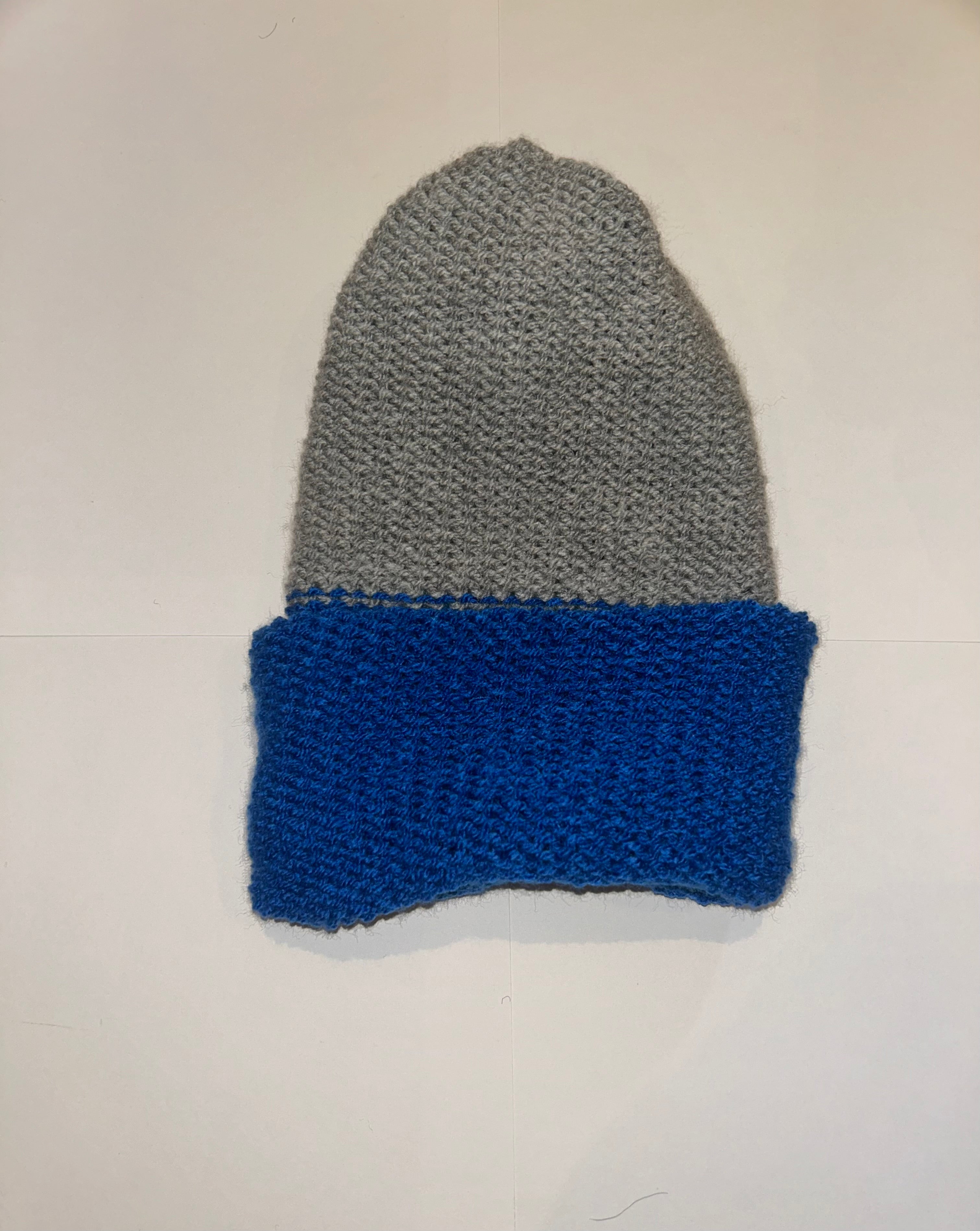 Handmade wooly Beanie Light Grey and Blue