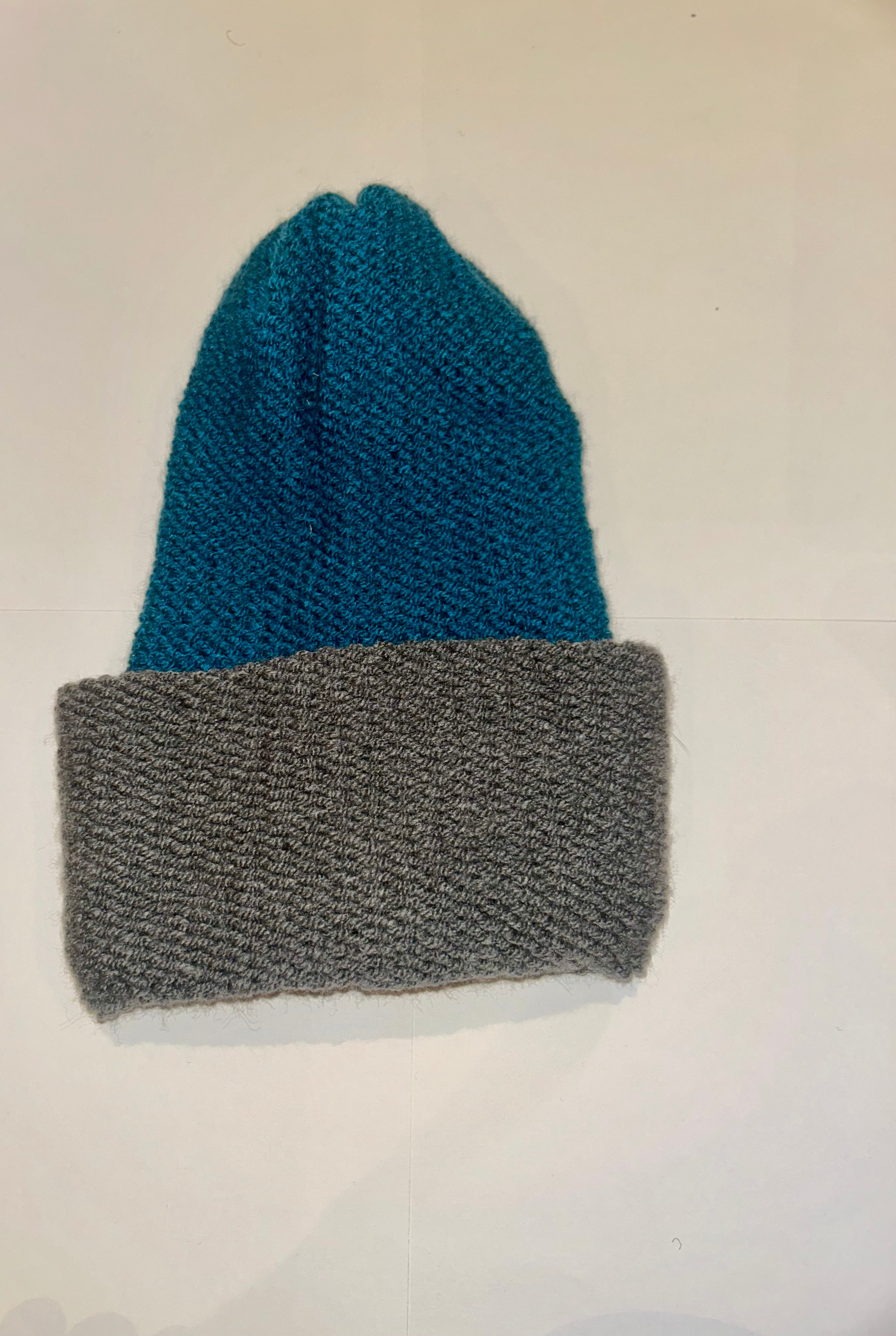 Handmade wooly Beanie Petrol and Dark Grey
