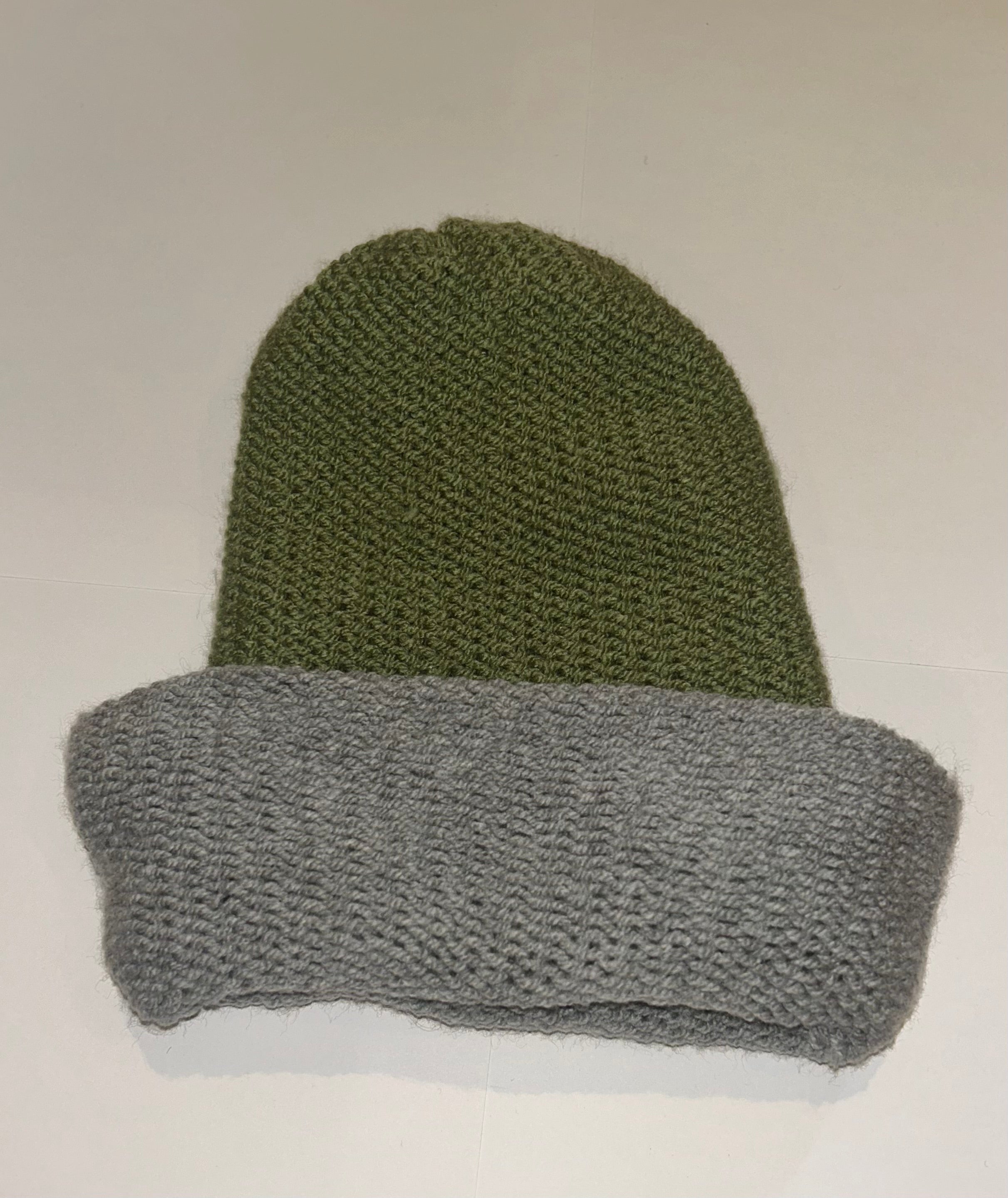 Handmade wooly Beanie Sage Green and light Grey