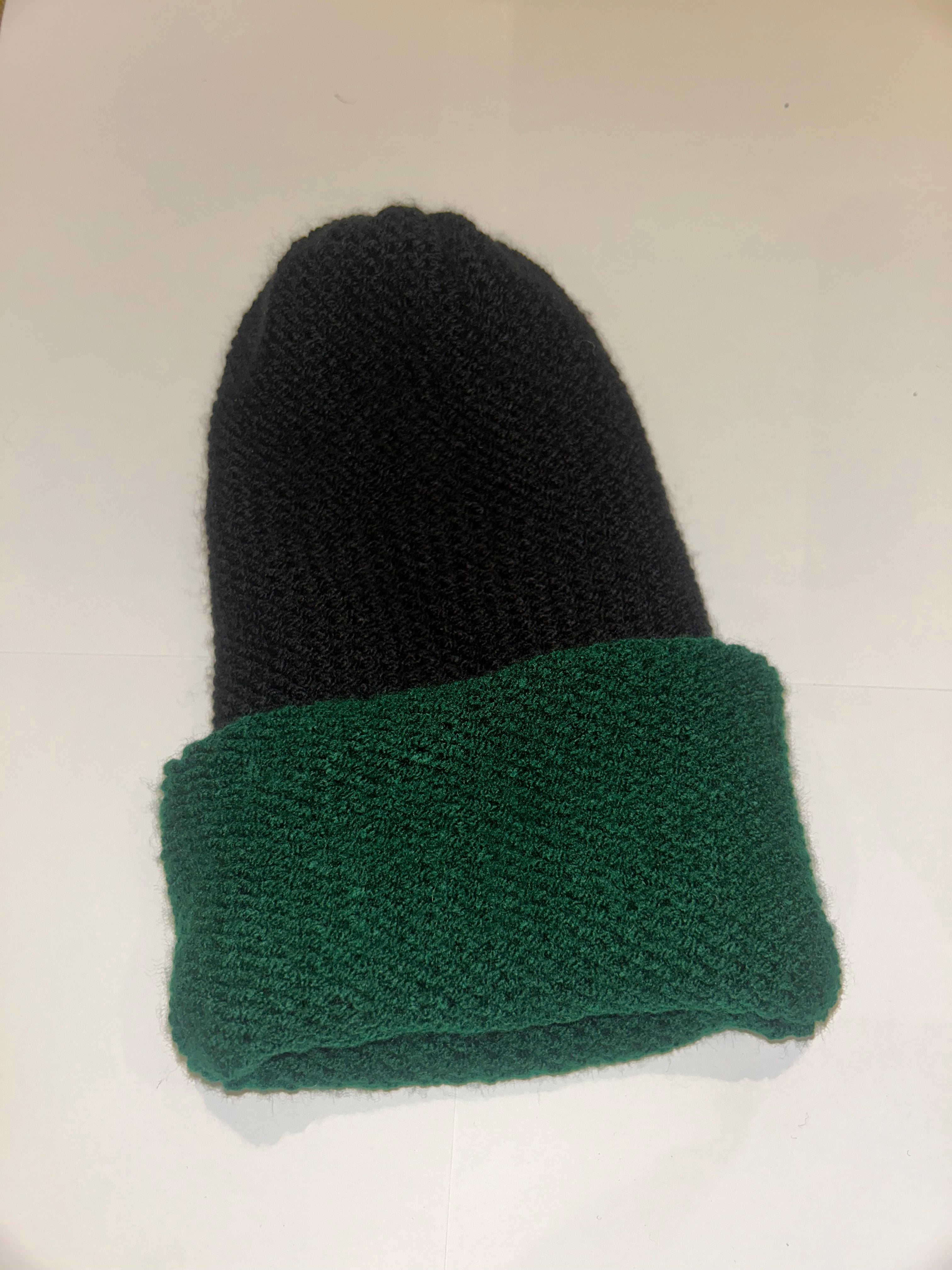 Handmade wooly Beanie Black and School Green