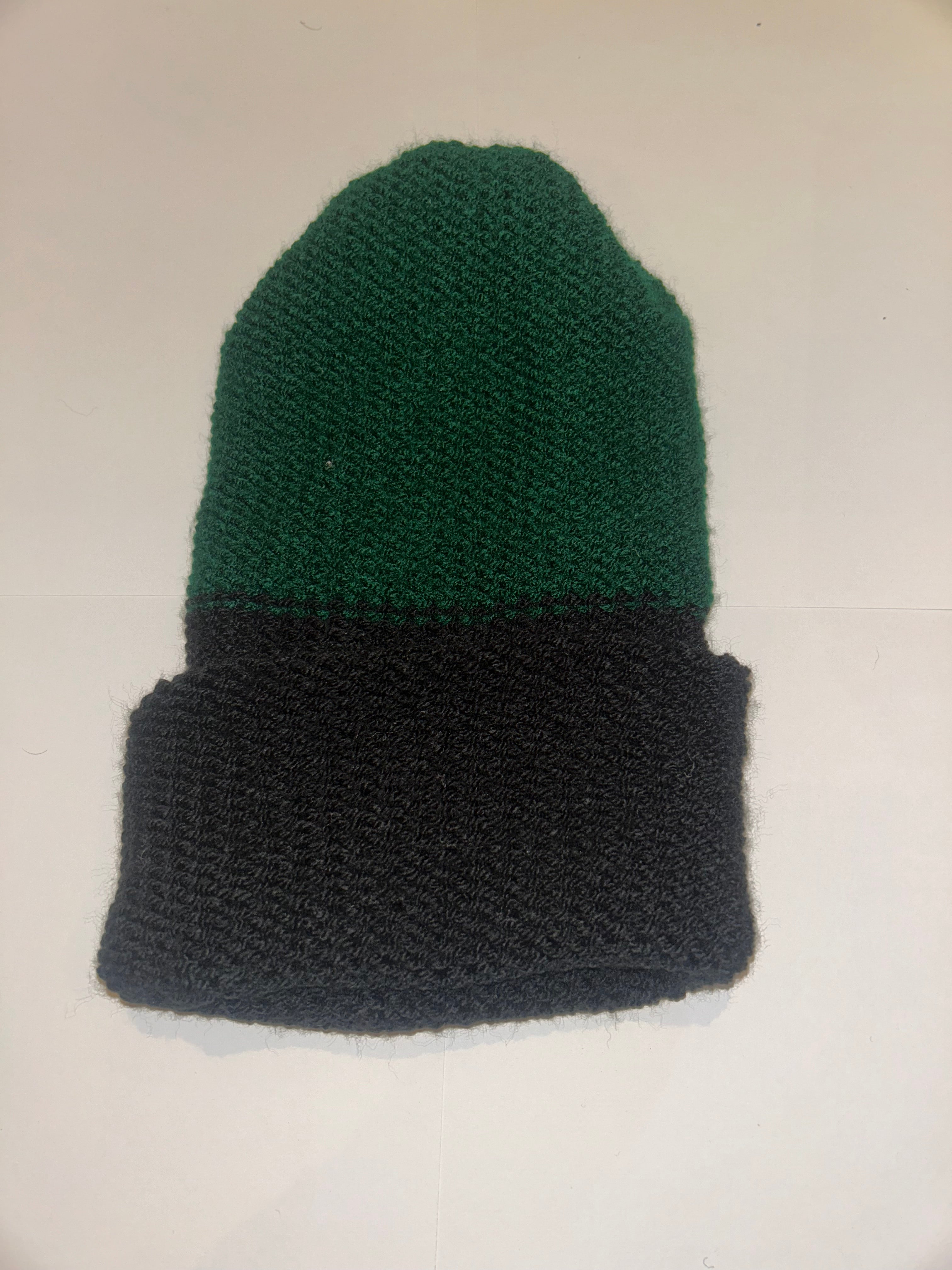 Handmade wooly Beanie School Green and Black